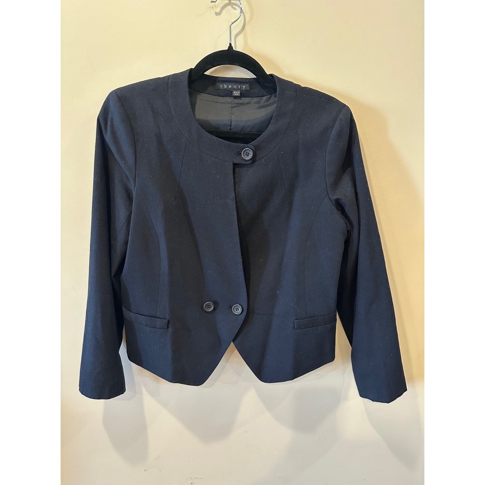 THEORY Classic Black Cropped Long Sleeve Blazer One-Button Madalyn Style‎